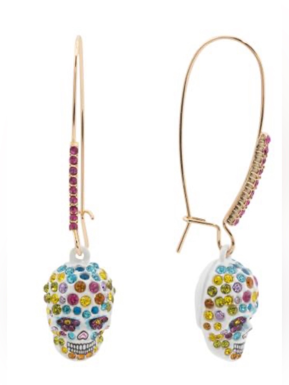 Betsey JohGold-Tone Multicolor Crystal Sugar Skull Drop Earrings
